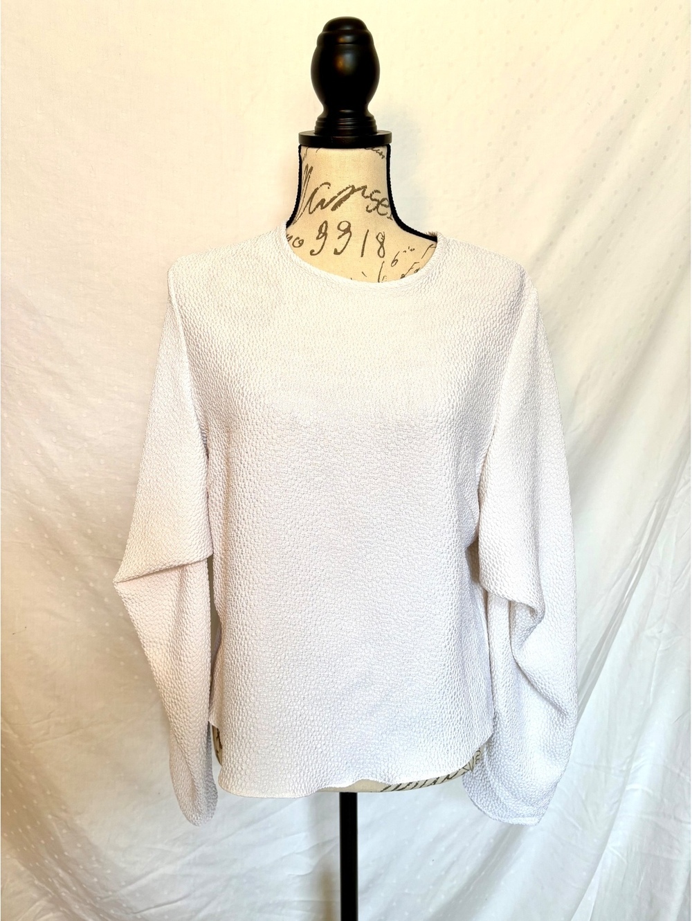 Edeline Lee White Flou Bubble Jacquard Draped Sleeve Blouse Top UK 12 NWT